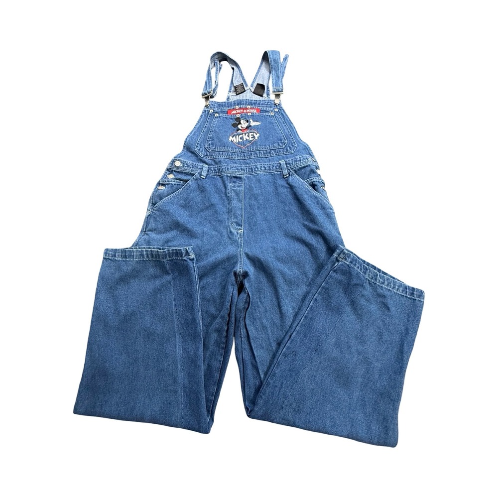 Mickey Disney Unlimited Overalls Womens L Blue Denim 90s Cotton Vintage